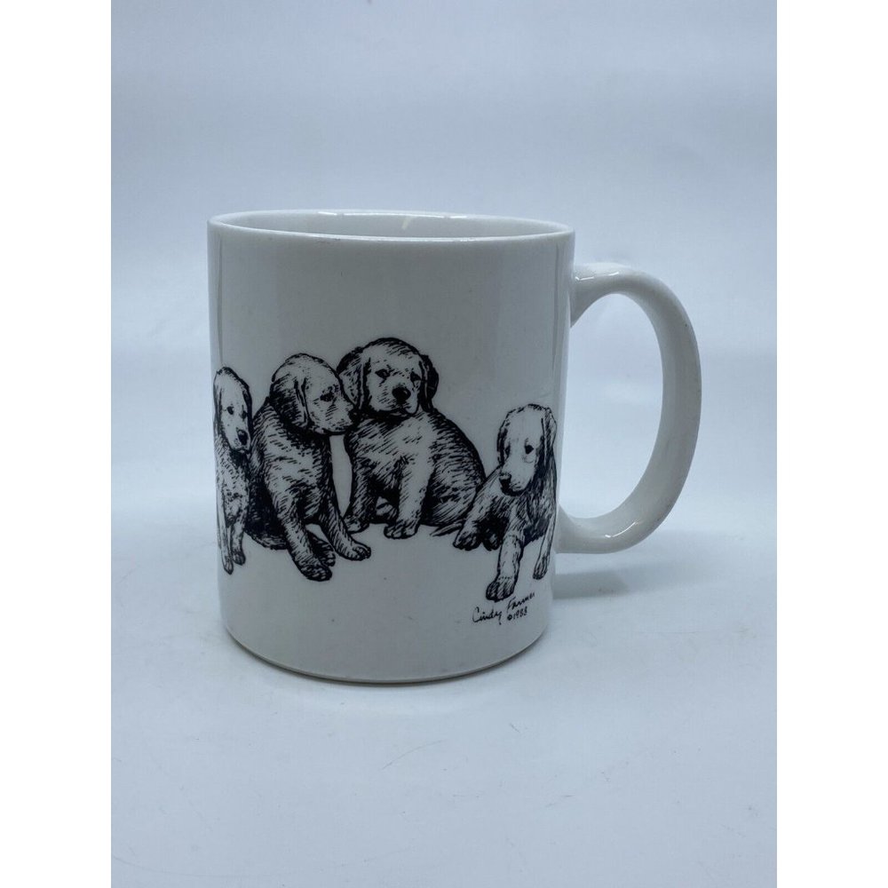 Vintage Cindy Farmer 1988 Lab Puppy Dog Coffee Cup Mug Black White Rittman Ohio